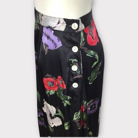 Tristan & Iseut Satin Black Maxi Skirt Purple White Rayon - Picture 3 of 6
